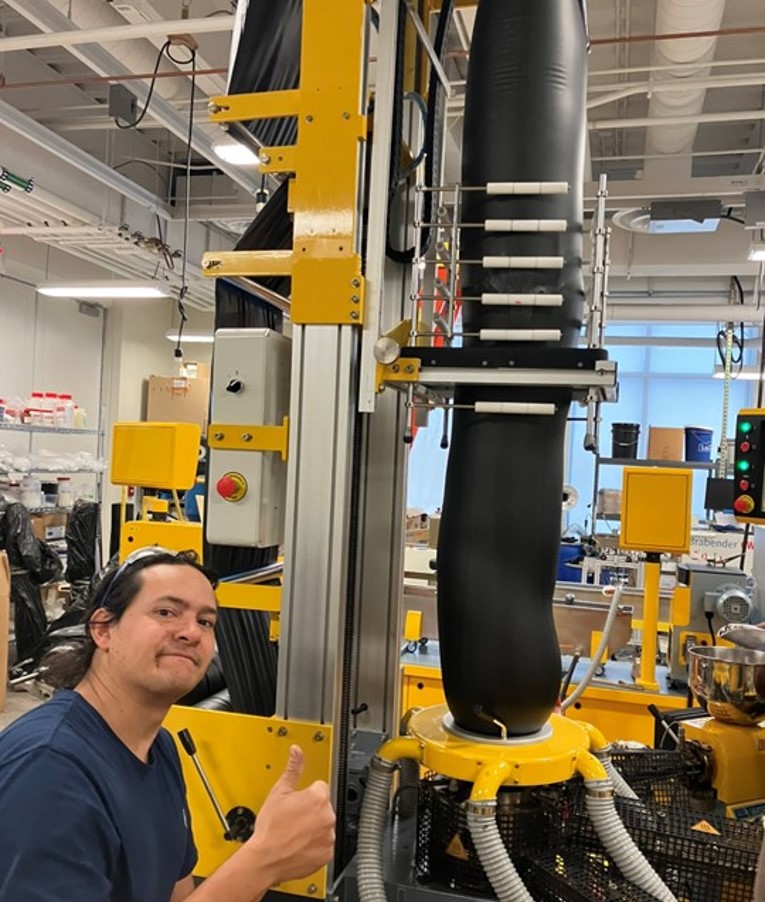 Yvan Hernandez with the 3-layer blown film