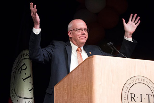 RIT President speaking at event