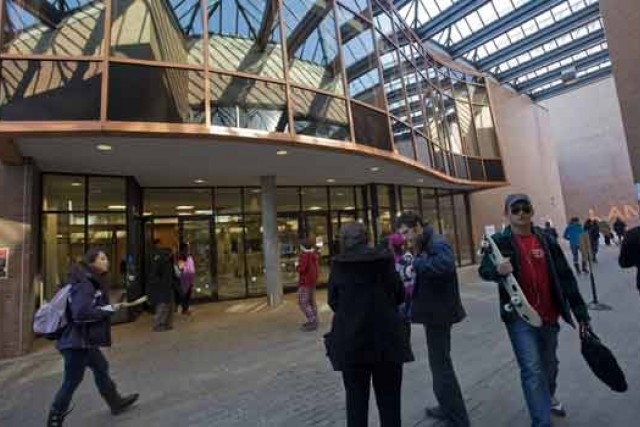 People walking outside building 