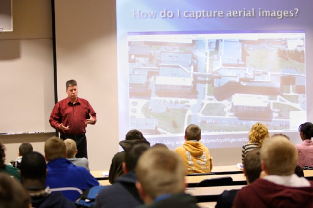 Person giving speech at event