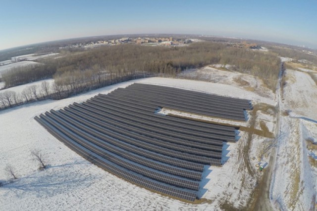 Drone picture of Solar panels in field