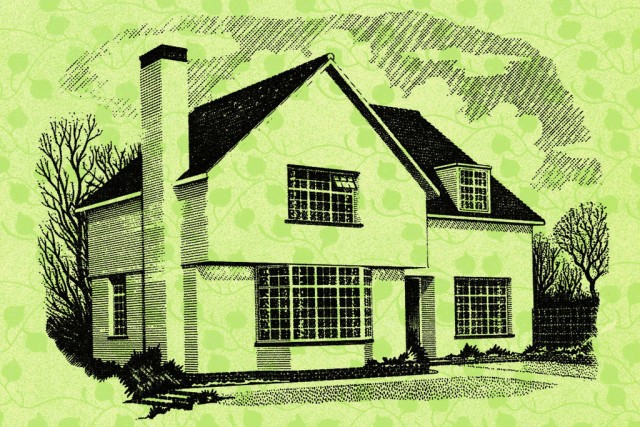 Drawing of two-story house.