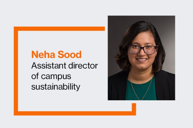 graphic of Neha Sood, assistant director of campus sustainability.