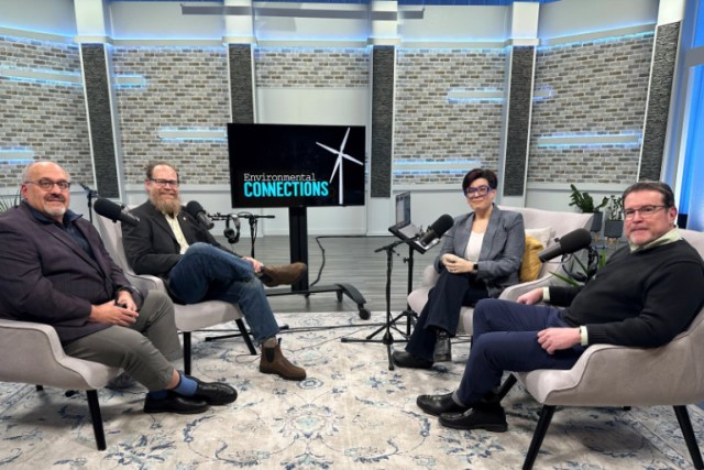 a group of 4 people in chairs in a living room like environment at the WXXI office.