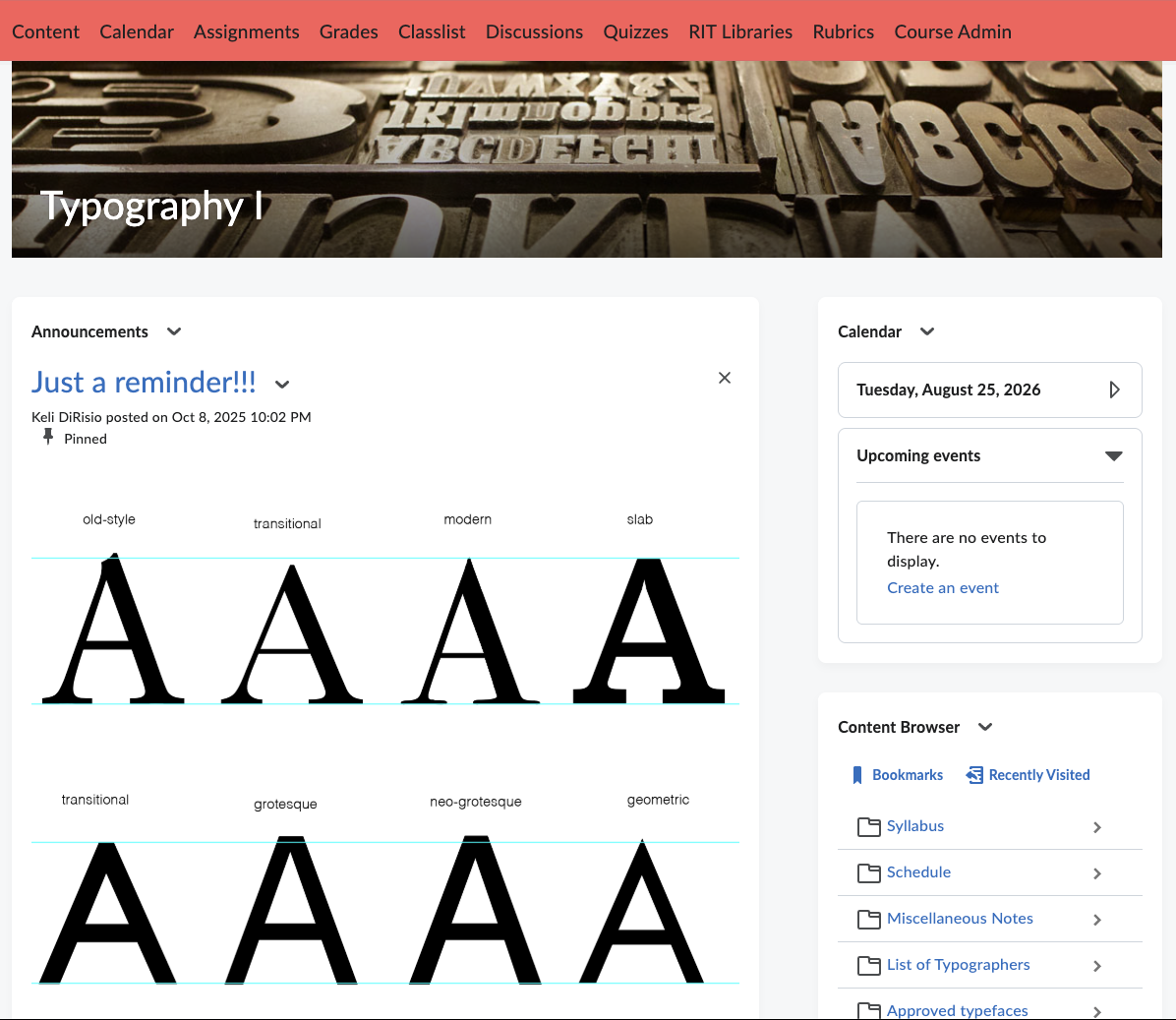 Screenshot of GRDE 102 course shell