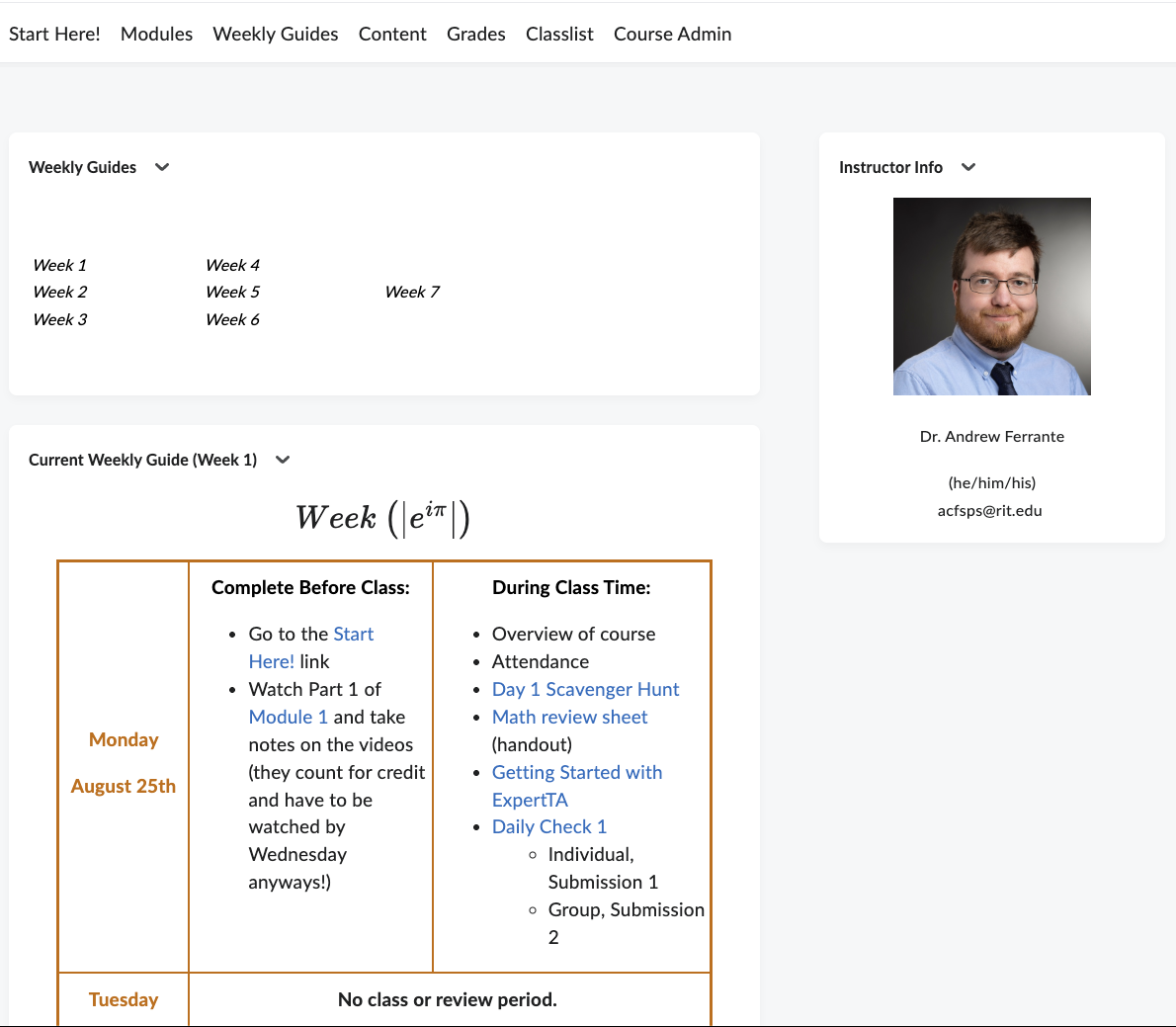 Screenshot of PHYS 211 course shell