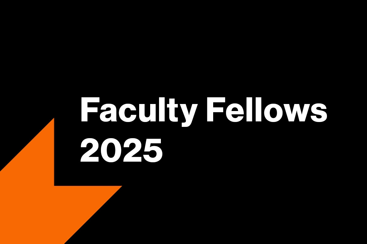 black box with white letters stating CTL Faculty Fellows 2025 and an decorative orange line in bottom left corner