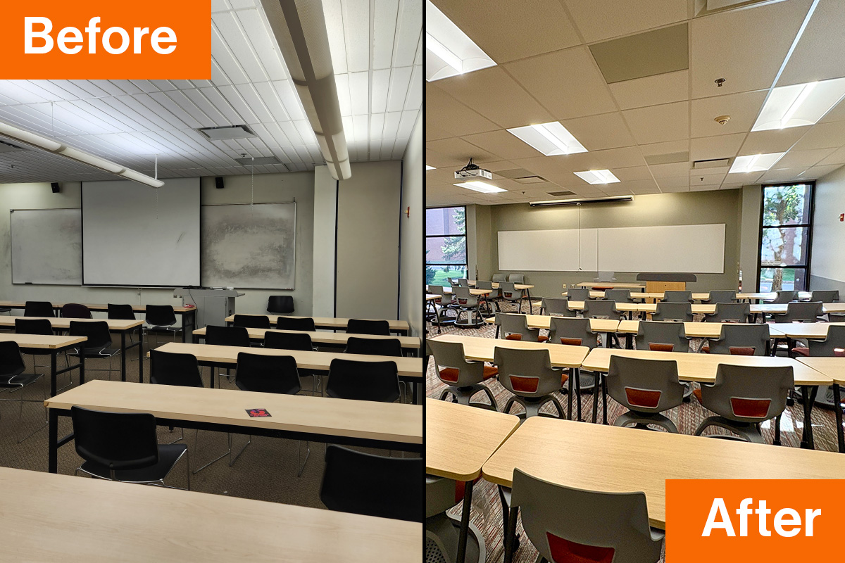 before and after photos of 70-1435 classroom renovation
