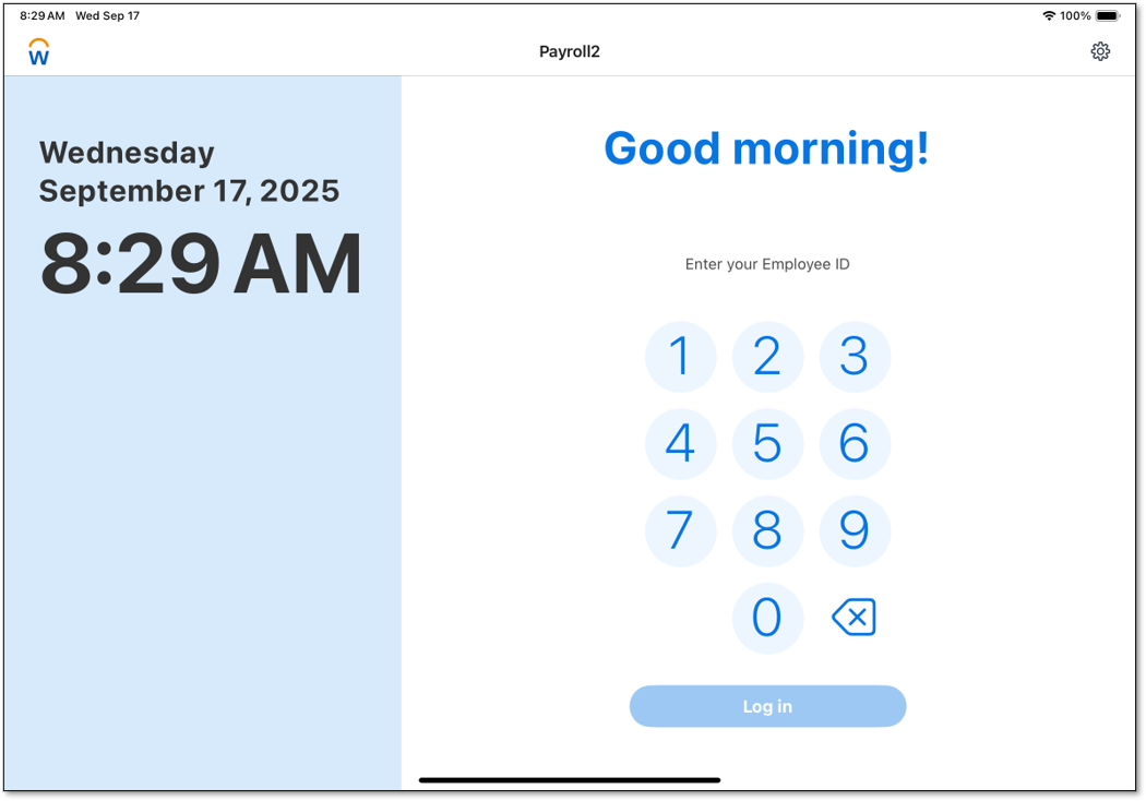Workday Kiosk screenshot login screen 9 digit UID Login