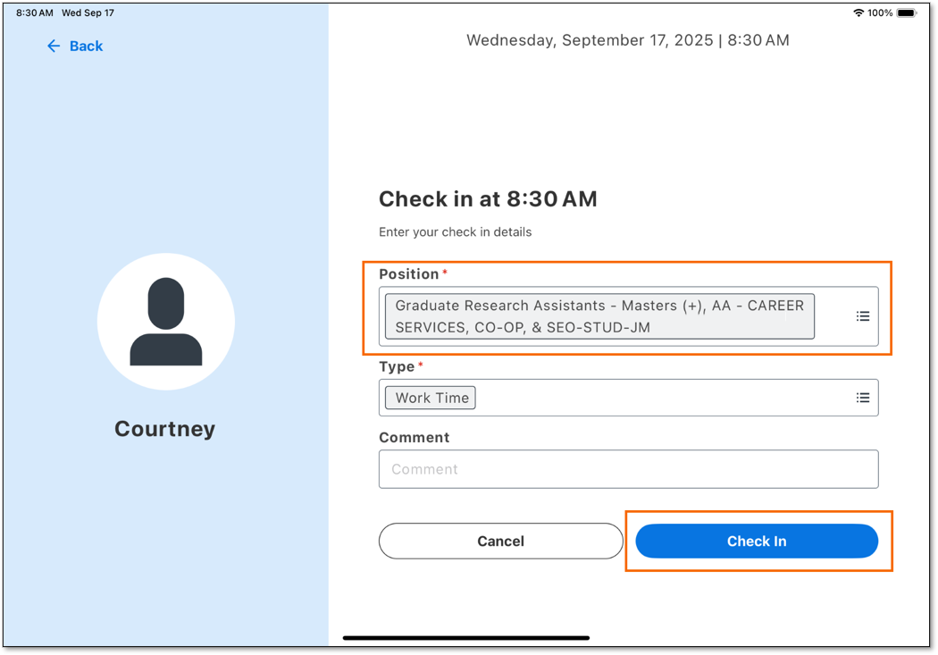 workday time kiosk multiple jobs check in