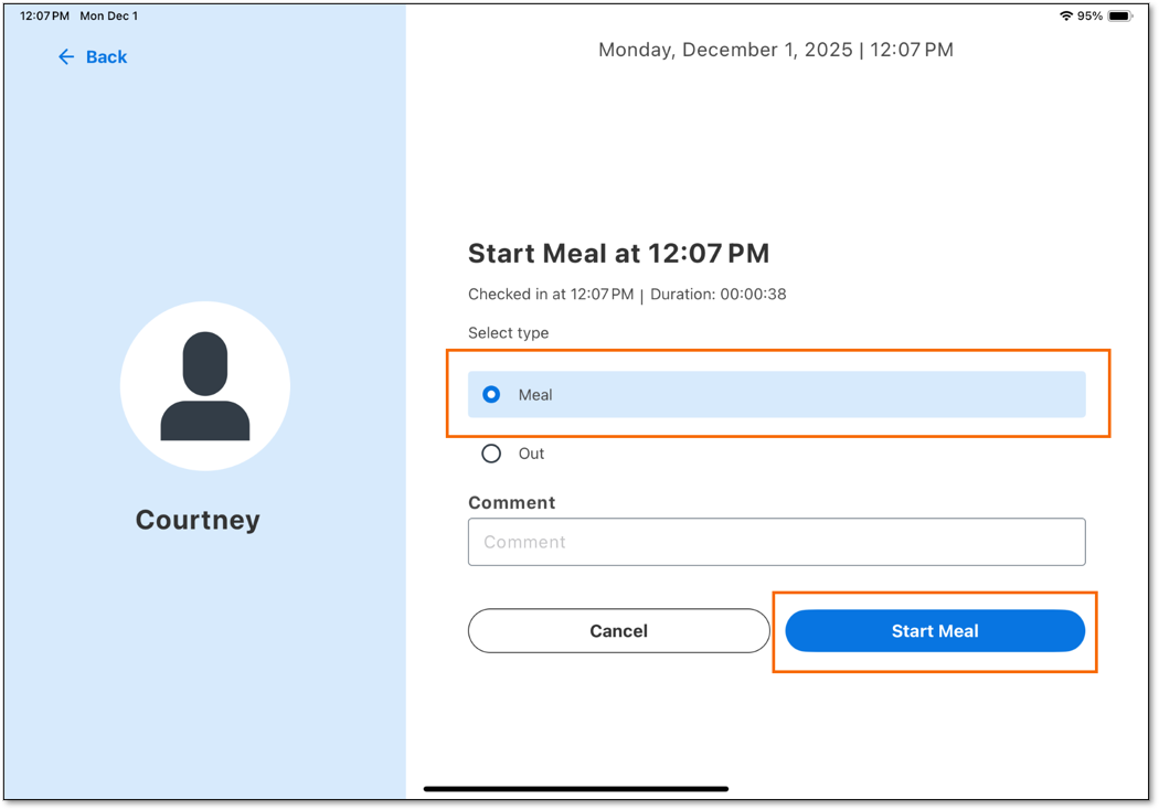 workday time kiosk meal