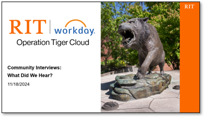 screenshot of a PowerPoint presentation with RIT Tiger statue on screen