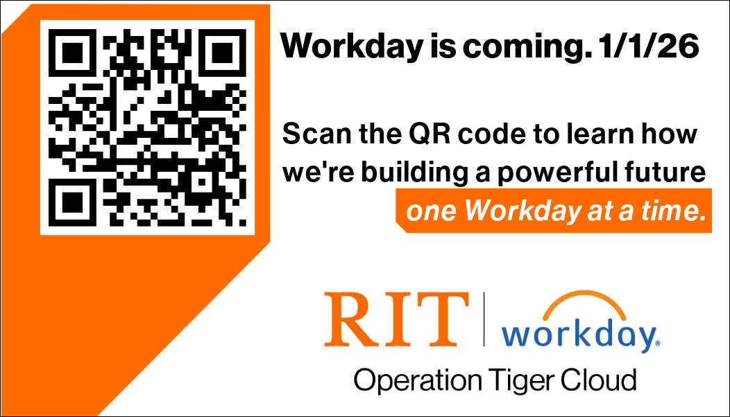 sample image of a digital poster with a QR code for the Operation Tiger Cloud project. Below QR, it reads Workday is coming 1/1/26.