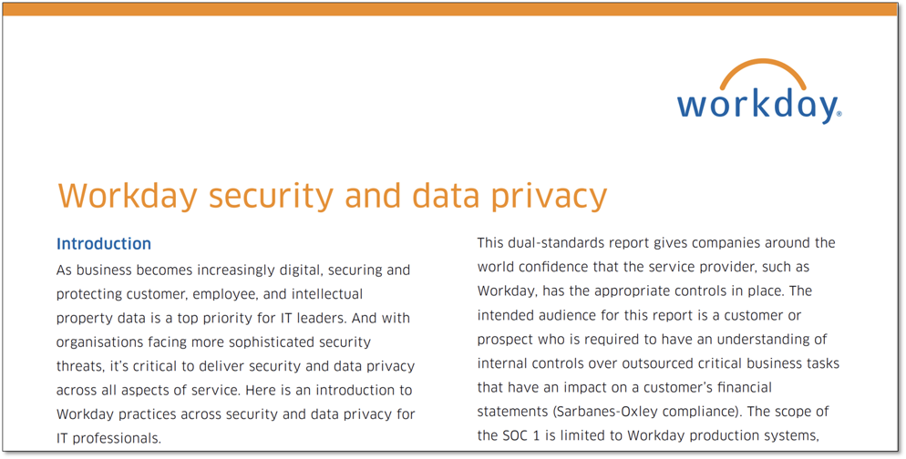 Screenshot of a Workday Security and Data Privacy document