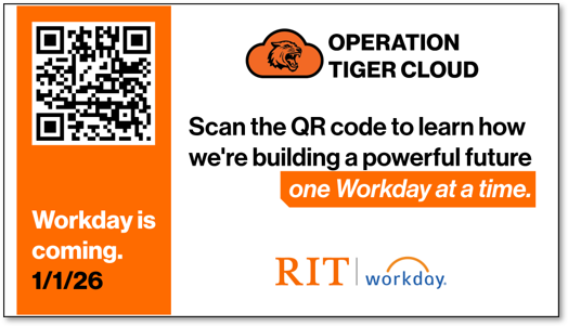 Simple poster in RIT brand with Operation Tiger Cloud logo and QR code