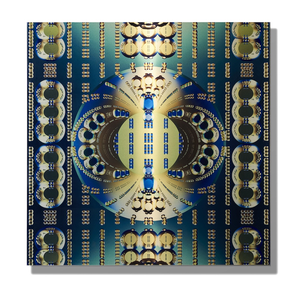 a highly detailed   pixelated image with an array of colors that resembles a view through a kaleidoscope.