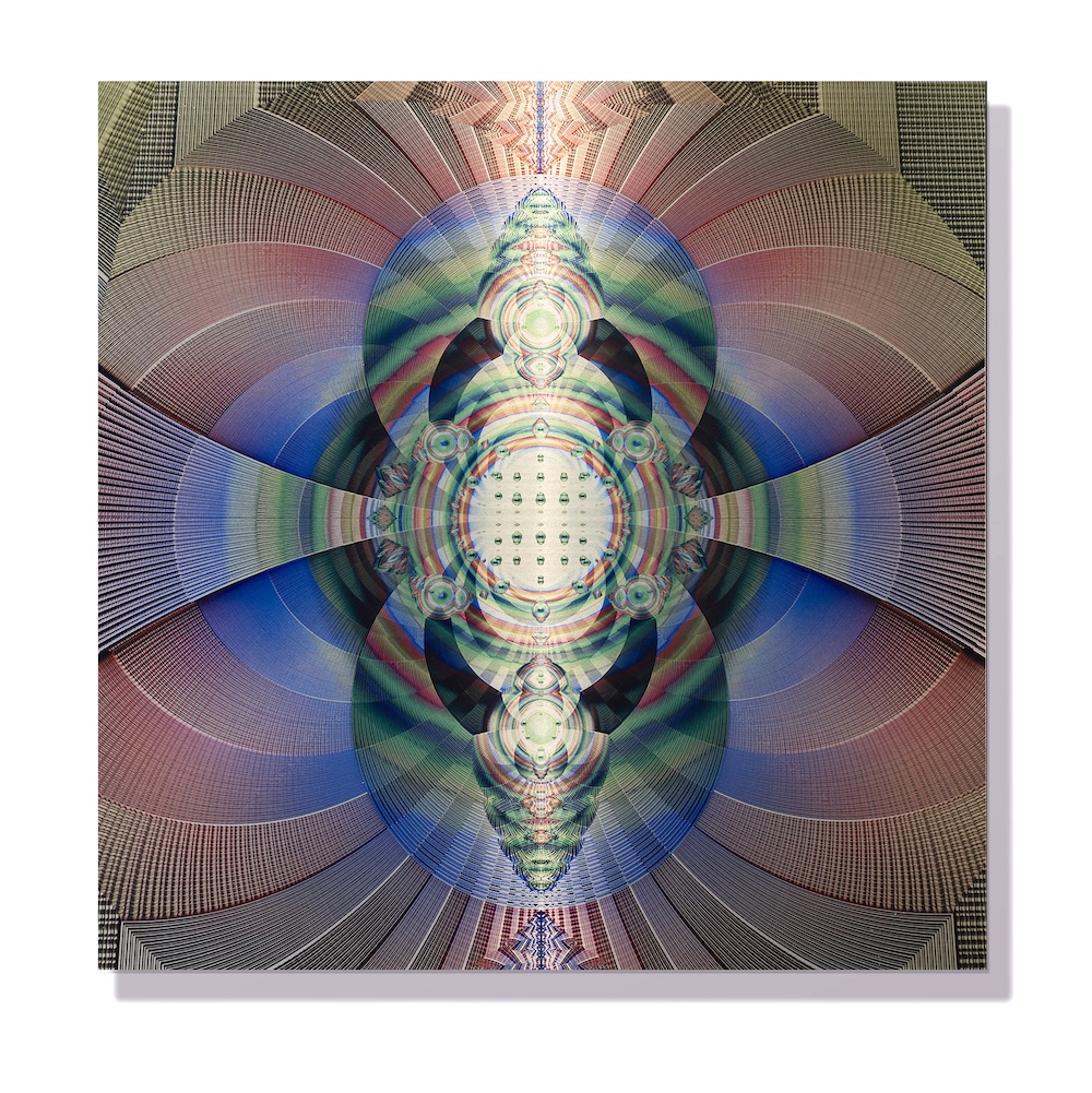 a highly detailed, pixelated image with an array of colors that resembles a view through a kaleidoscope.