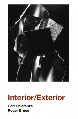 Exhibition brochure cover with text 'Interior/Exterior - Carl Charenza, Roger Bruce with black and with abstract photographic image