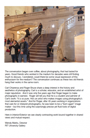 Exhibition catalog page 2 with text and color photo image of stairwell in Grand Central Station
