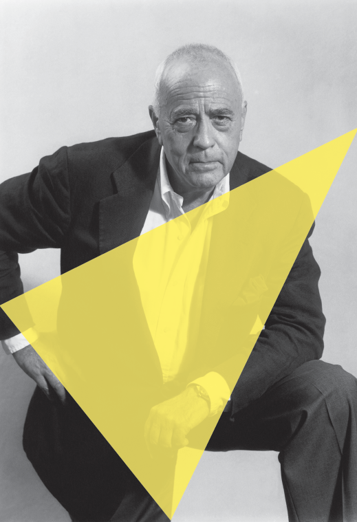 Photographic image of Pierre Mandell with a yellow triangle super imposed over his body.