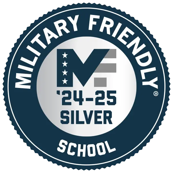 Logo with text: Military Friendly Schools, '24-25