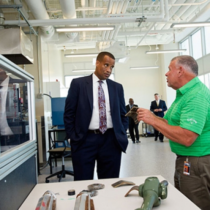 People talking in a lab