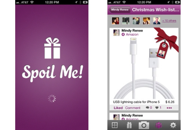 Two screens on "Spoil Me!" app