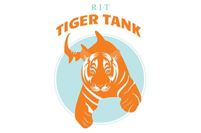 Logo for tiger tank. Orange tiger head and arms with a fish's tail.