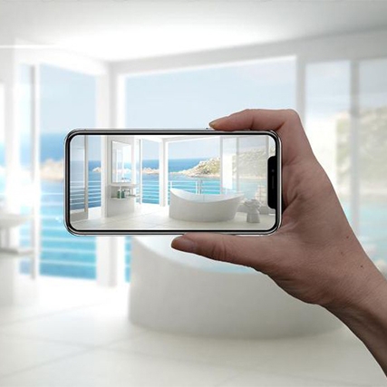 Smart phone taking photo of bathroom