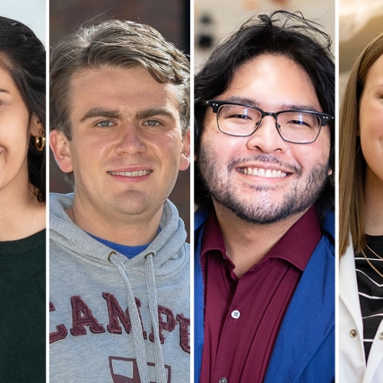 side-by-side portraits of students Abid Hira, Matthias Hausman, Tyler Pugeda and Ashley Tucker.
