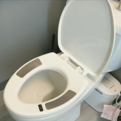 toilet with seat with sensors on it.
