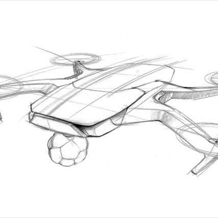 sketch of a camera mounted to a drone.