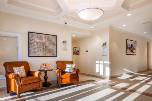 a lounge area inside the Lobozzo Alumni House