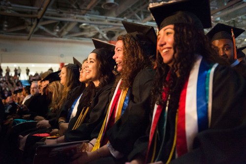 students in caps and gowns at gradudation