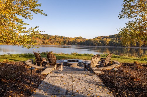 fire pit overlooking lake