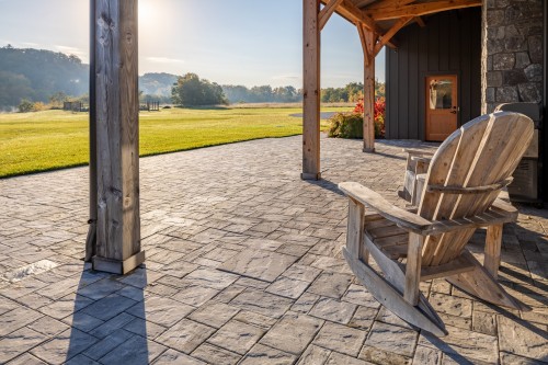 patio with chair at sunrise