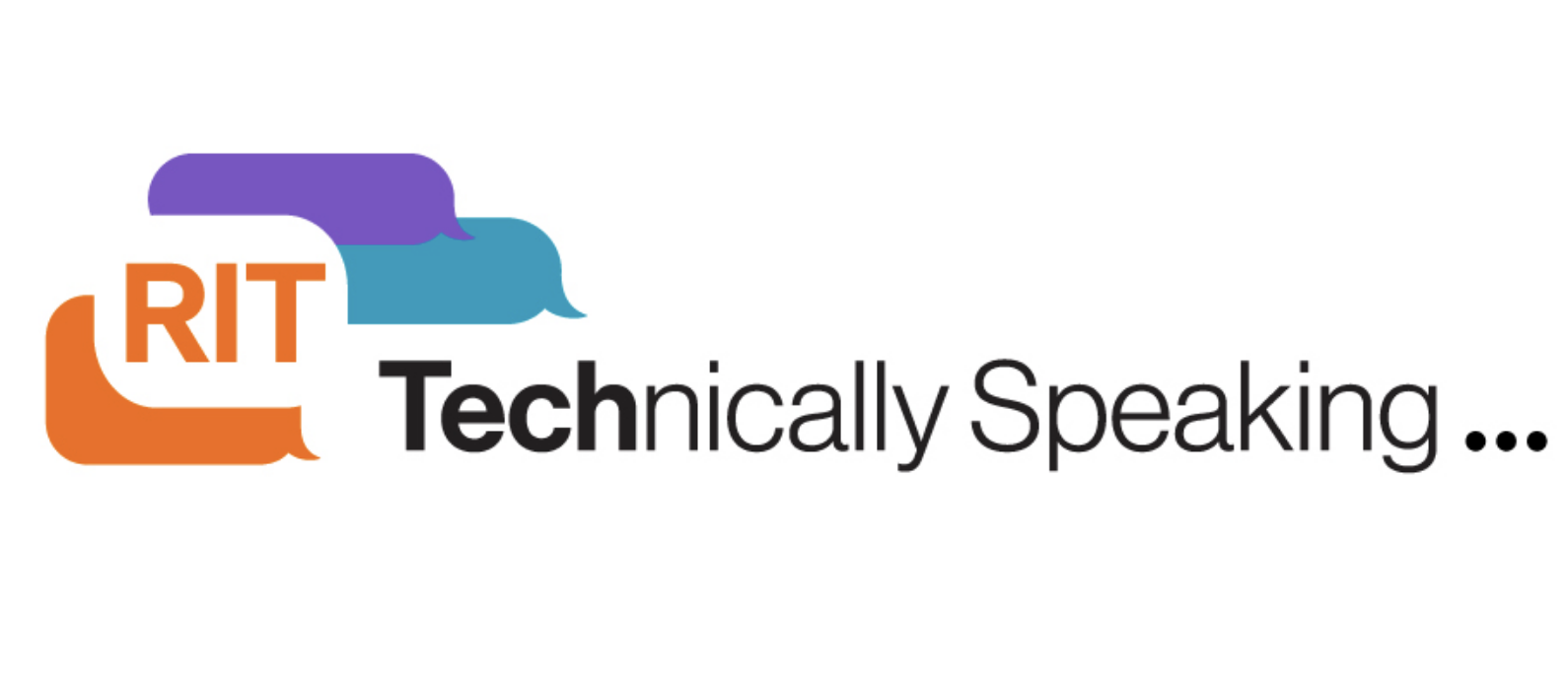 Logo for RIT’s “Technically Speaking” featuring overlapping speech bubbles and stylized text.