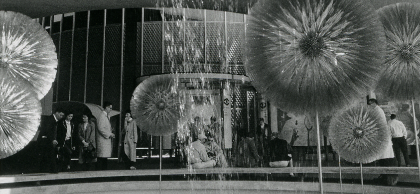an image of the dandelion sculptures installed at the 1964 world's fair kodak pavillion