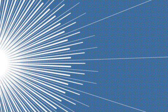 A simplified graphic representation of Harry Bertoia’s starburst sculpture pattern, showing white radiating lines expanding from a bright center against a blue background.