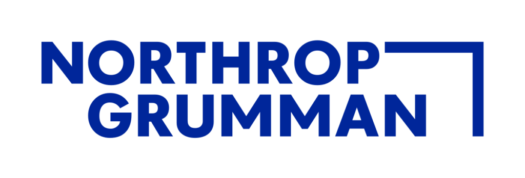 Northrop Grumman logo with the company name in bold blue lettering and a right-angle line extending from the top of the wordmark.