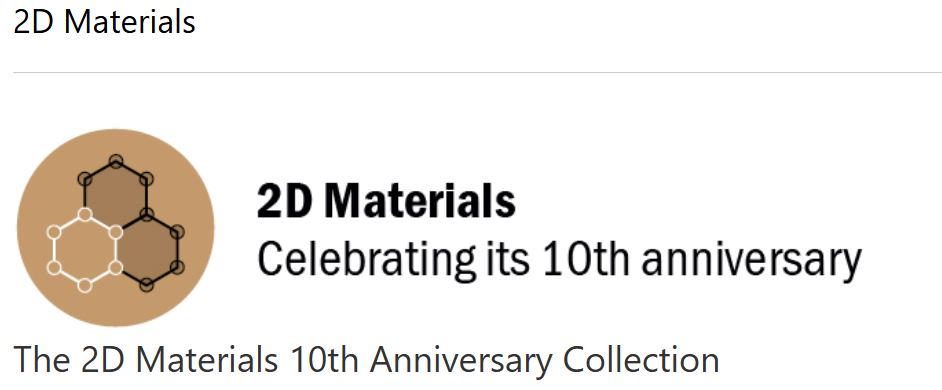 2D Materials journal graphic marking the journal's 10th Anniversary Collection.